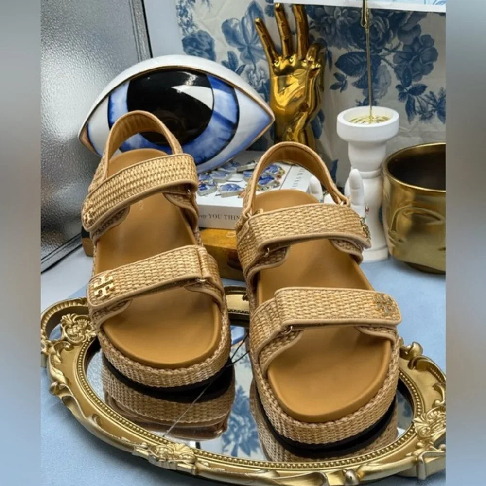 🆕 TORY BURCH 🧿 NWOB Kira Sport Sandal, Havana Sand Natural Raffia - Sz US 8.5 - Picture 4 of 15